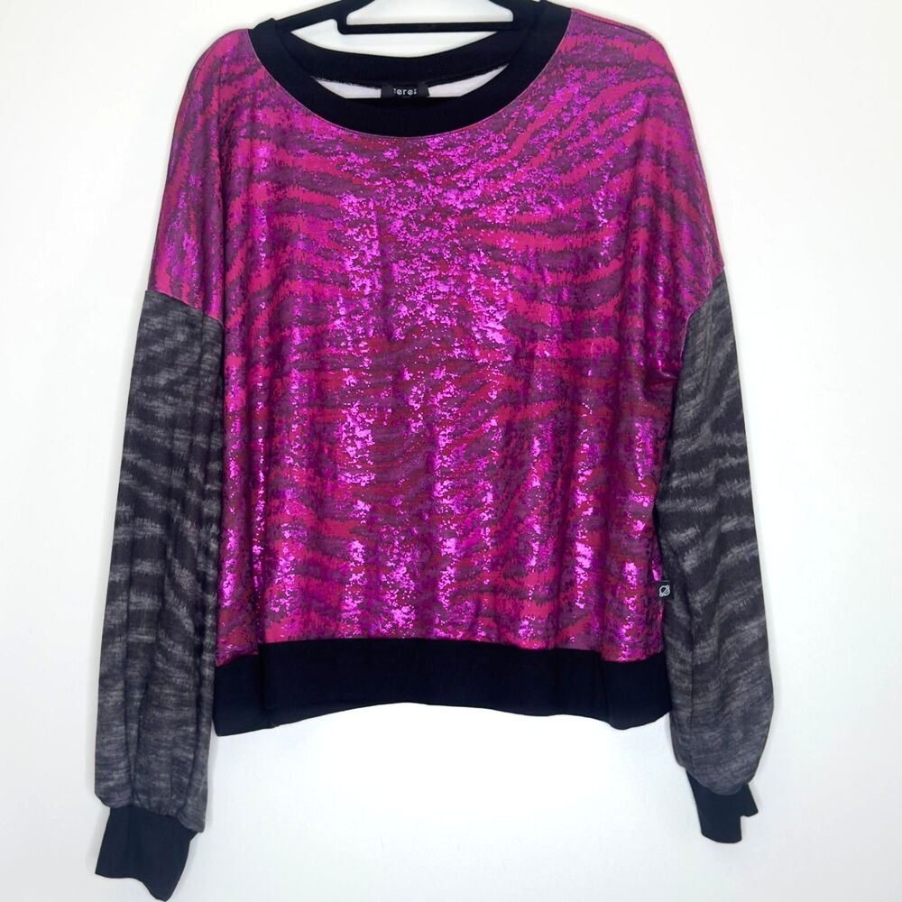 New Terez Animal Print Sweater Shimmer Y2k Retro Women's Size Large